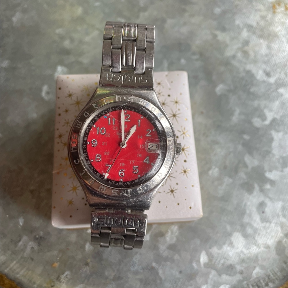 Swatch Silver and Red Watch